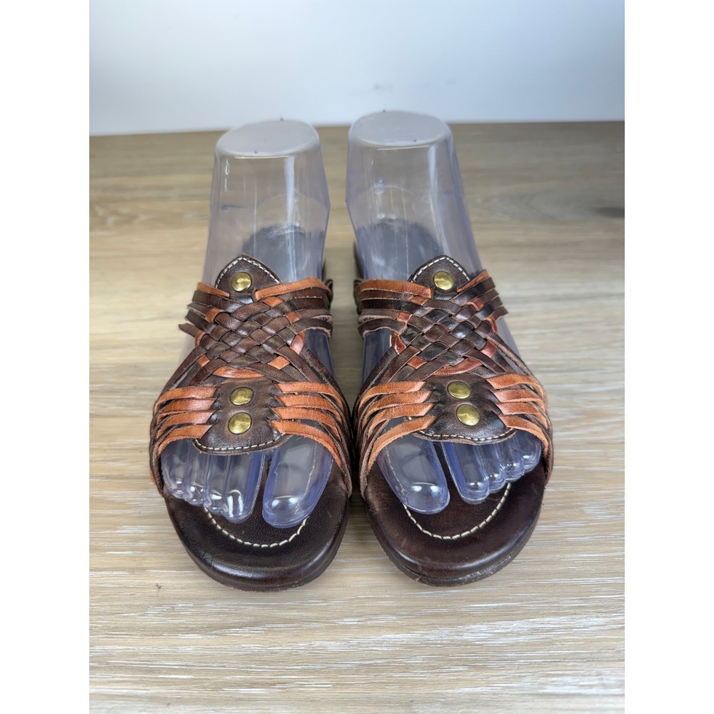 Frye Women's 7.5 Brown Woven Leather Slide Sandals Huarache Slip Ons